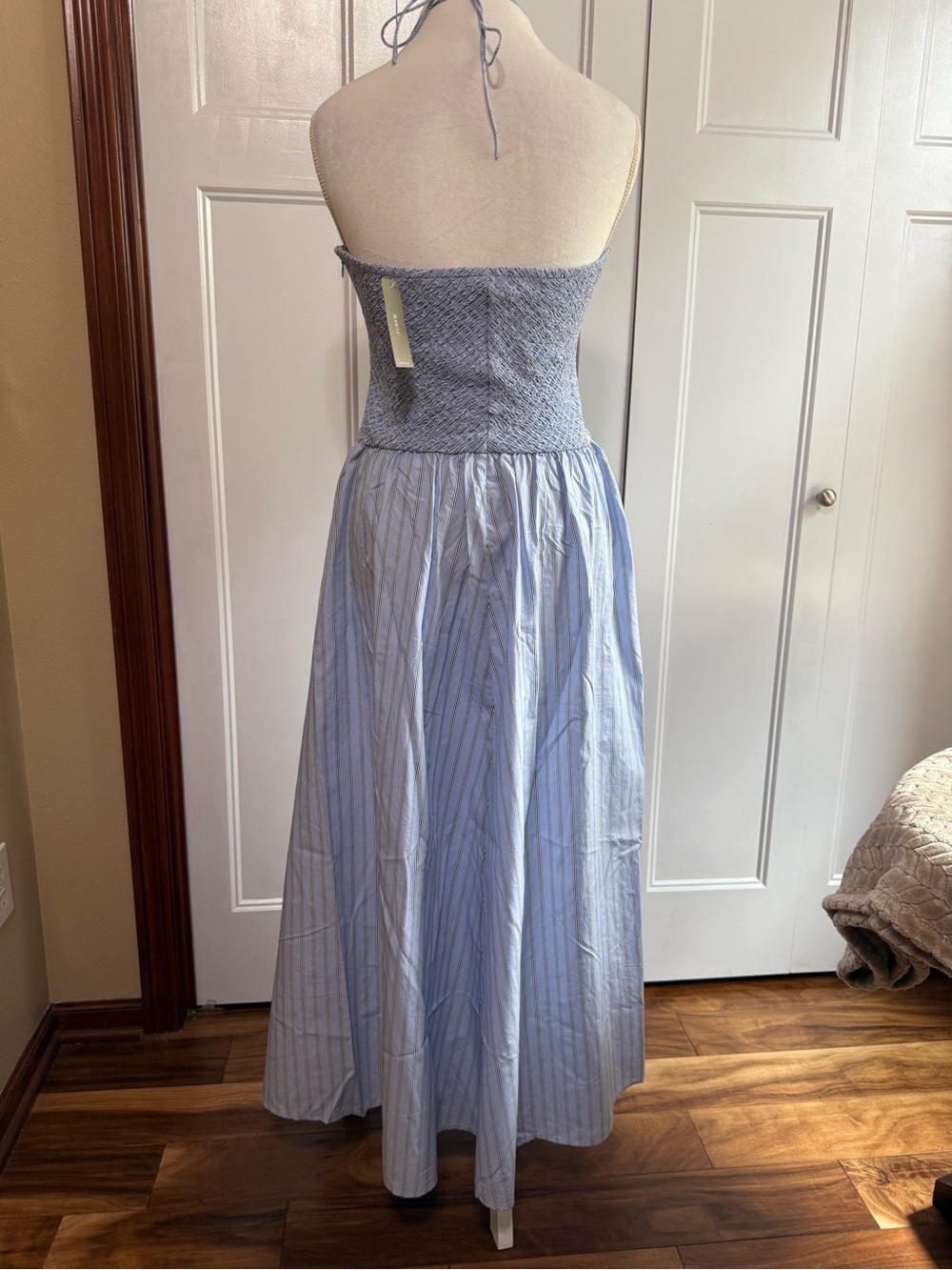 J. Crew Light Blue Halter Smocked Midi Dress in Stripe M - Picture 8 of 14